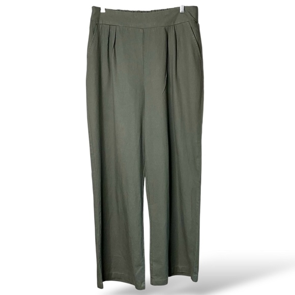CI SONO Linen Blend Olive Green Wide Leg High Rise Trousers Pull On Style Sz XL - Picture 3 of 10